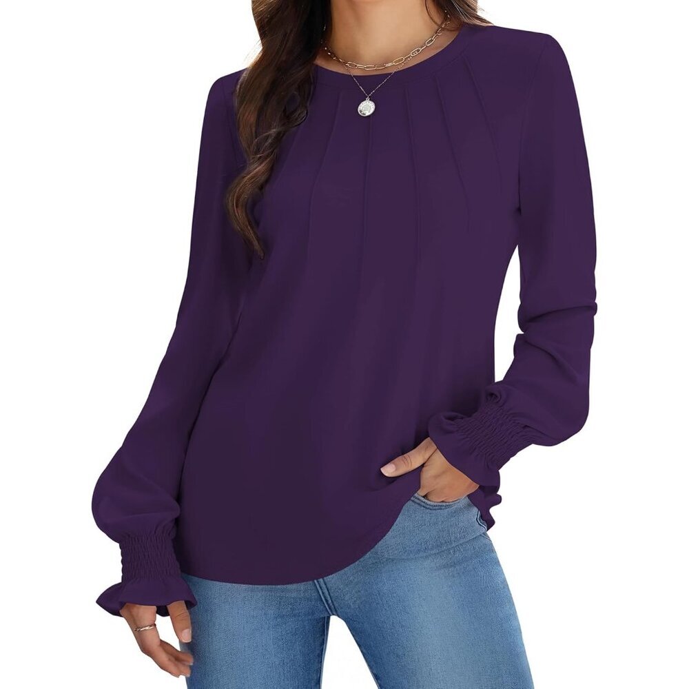 Womens Long Sleeve Fall Tops Soft Stretch Knit Large Casual Business Blouse